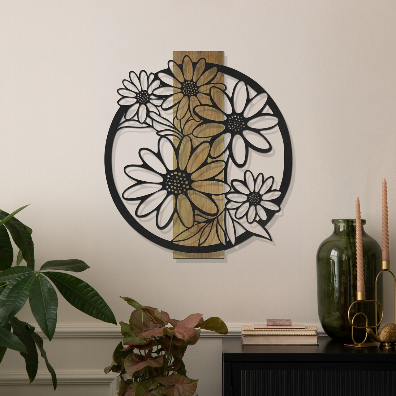 Decoratiune de perete, Marguerite, Cadru: Lemn (Grosime: 2 cm), Verde/Negru — imaginea 3