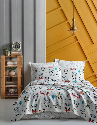 Set cuvertura pique dubla, love pandas - white, enlora home, bumbac