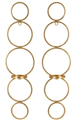 Set 2 suporturi pentru lumanare cu fixare pe perete Circly, Mauro Ferretti, 14x10.5x58.5 cm, fier, auriu