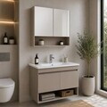 Set Dulap de Baie cu Chiuvetă și Oglindă (2 Piese), Hanah Home, Compacta 80, Latte