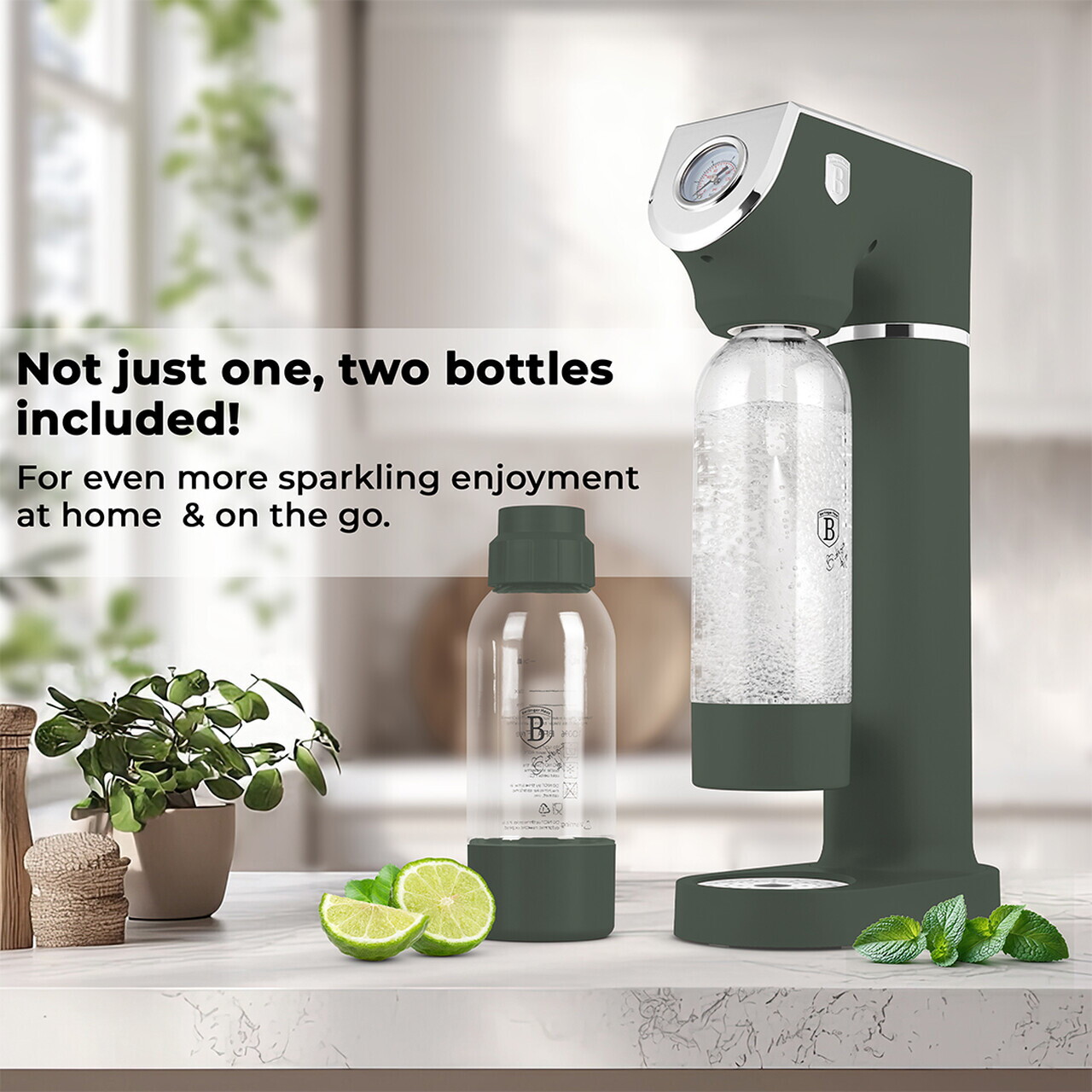 Aparat sifon Berlinger Haus, Matte Green, 22x13x43 cm, 0.5L / 1L, inox/polipropilena, verde - view 9