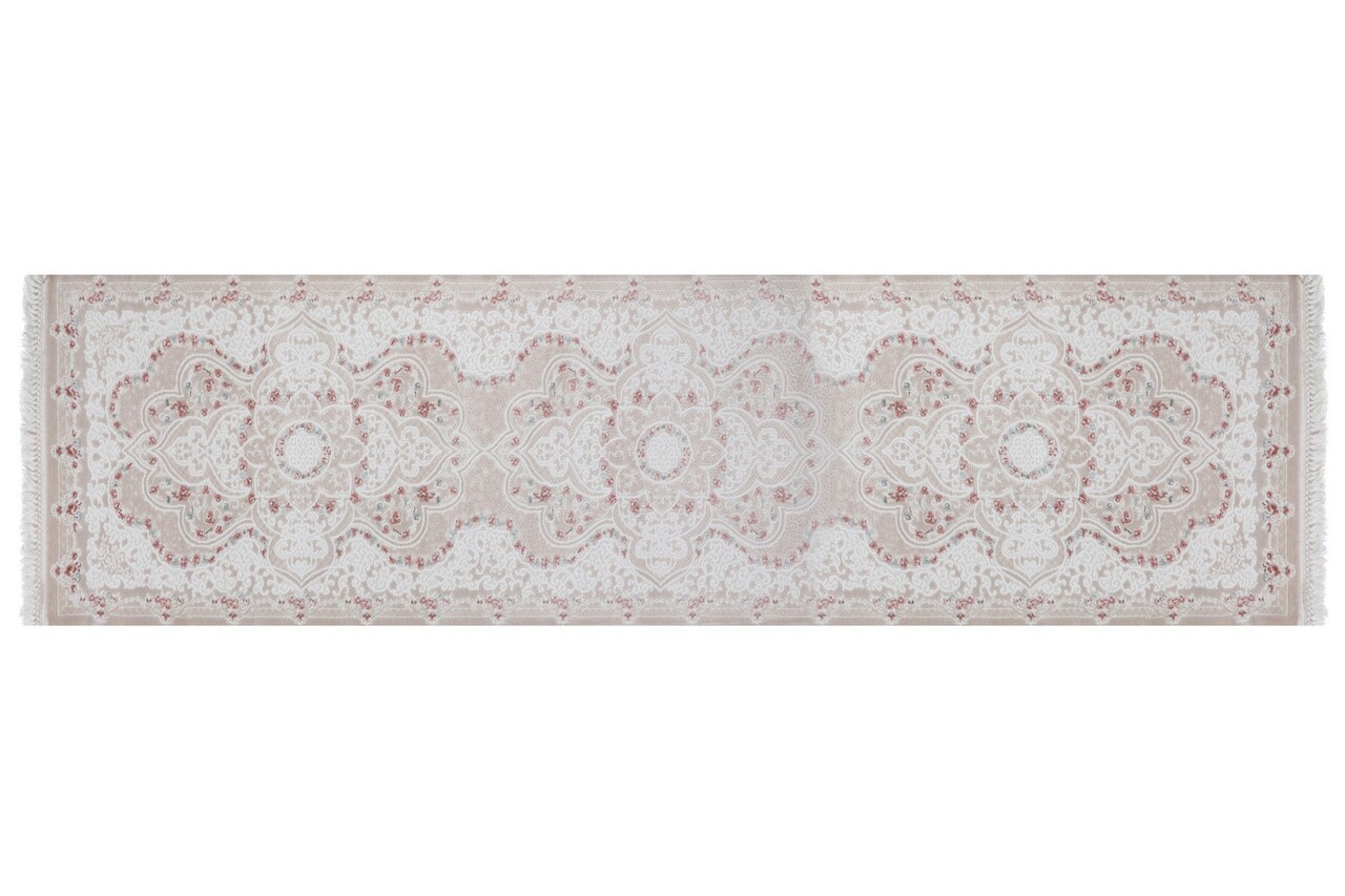 Covor, 4853A, 80x300 cm, Polipropilena, Alb / nurcă / roz