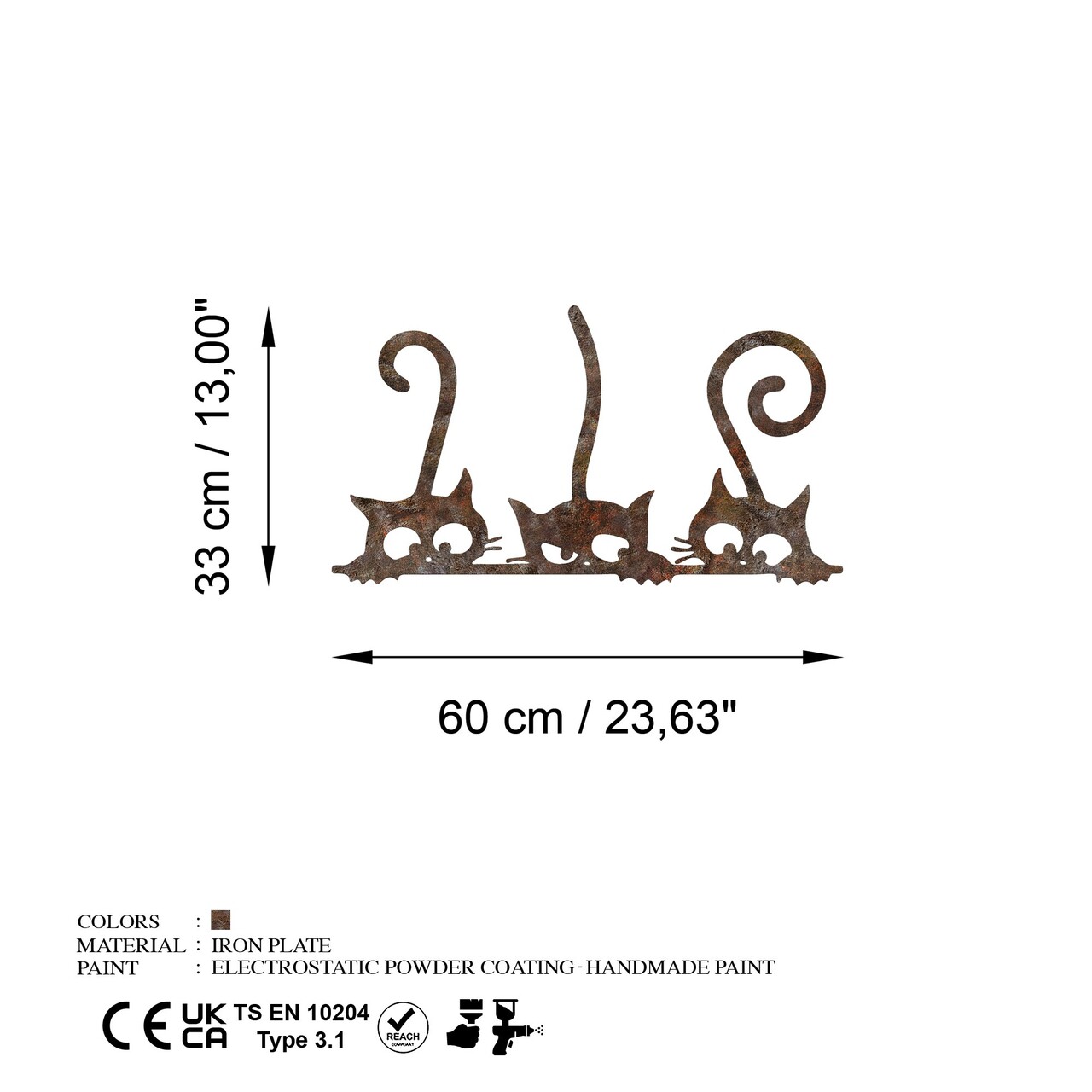 Decoratiune de perete, Rusty Cats 1, Dimensiune: 33 x 60 cm, Maro antichizat - view 7