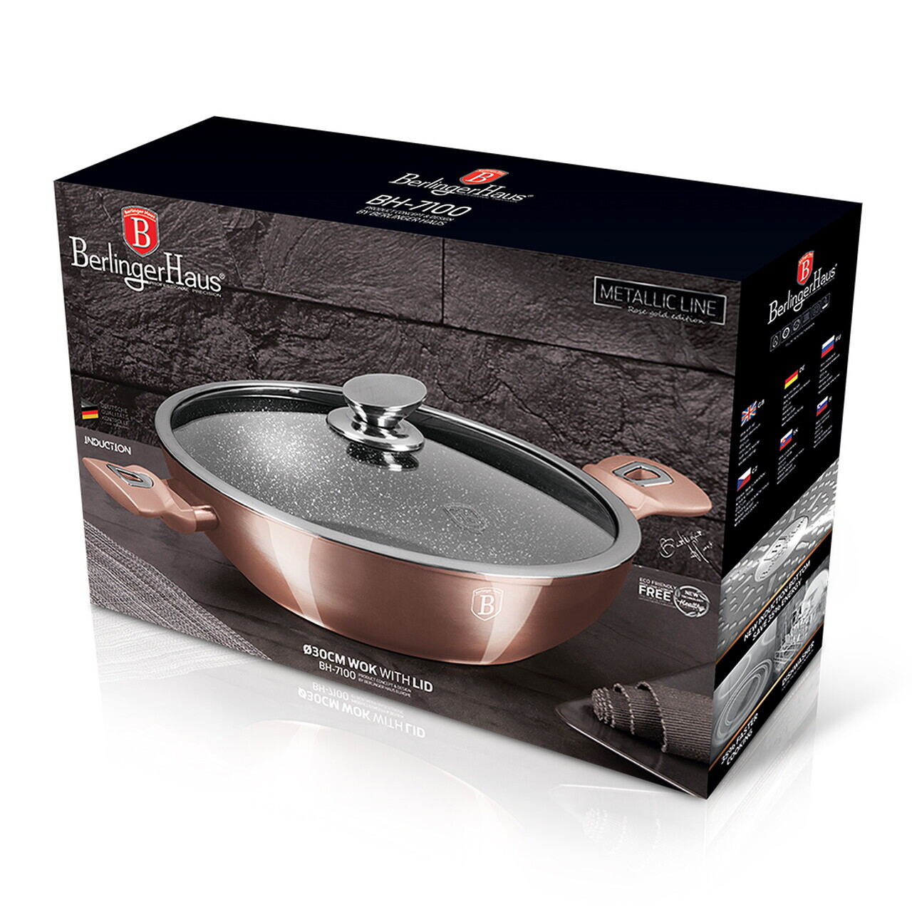 Tigaie Wok cu capac Berlinger Haus, Rose Gold, 30 cm, aluminiu forjat, roz - imagine 6
