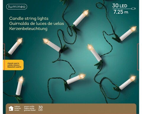 Instalatie Candle Lights, Lumineo, 30 LED-uri, 725 cm, verde/alb
