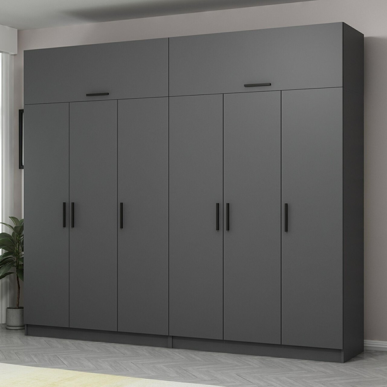 Dulap pentru haine, Minerva, Kale, 270x255x52 cm, PAL, Antracit - 1 | YEO