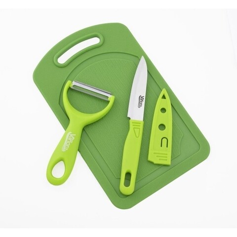 Set 2 cutite + tocator Trio, Vanora, inox/plastic, verde