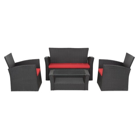 Set mobilier pentru exterior, 4 piese, lima, negru/rosu