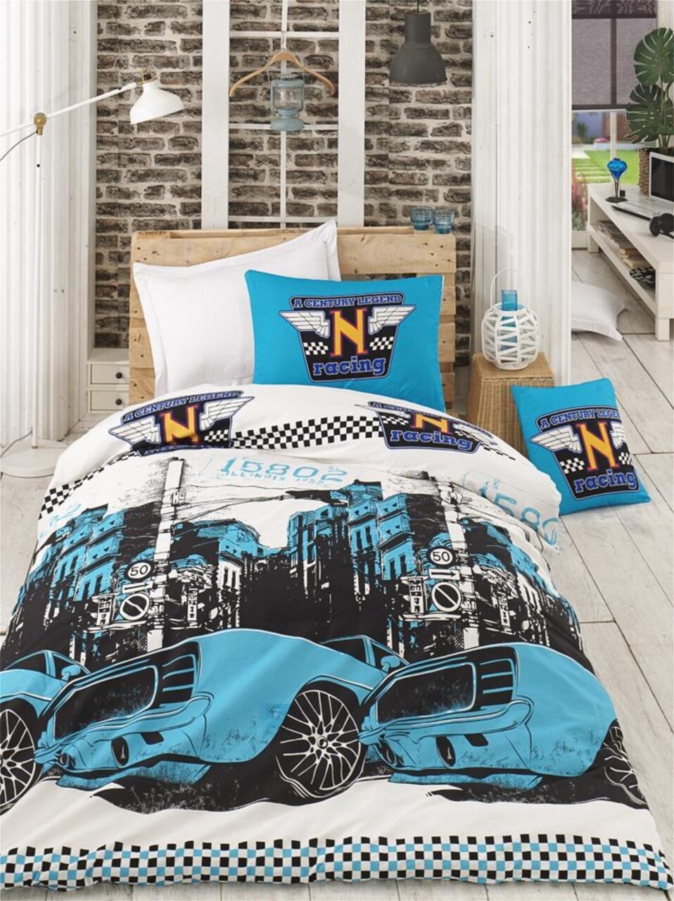 Lenjerie de pat dubla, Bolide - Turquoise, Pearl Home, Bumbac Ranforce