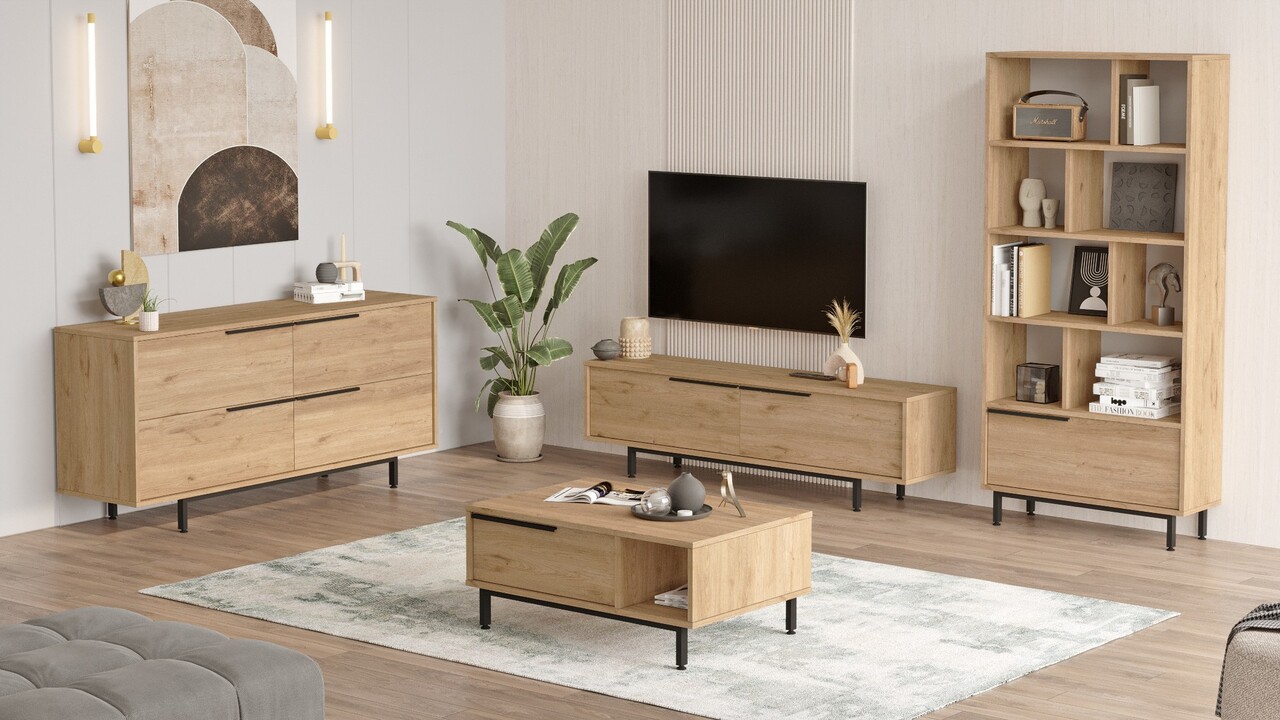 Set mobilier living, Hanah Home, ON21-S, Stejar - imagine 3