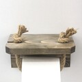 Suport pentru hartie igienica cu raft, Evila Originals, 17x10x10 cm, lemn de molid, maro