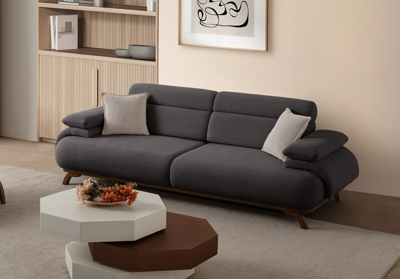 Canapea 3 locuri, Atelier del Sofa, 752EST1146, Lemn de carpen/PAL melaminat, Antracit