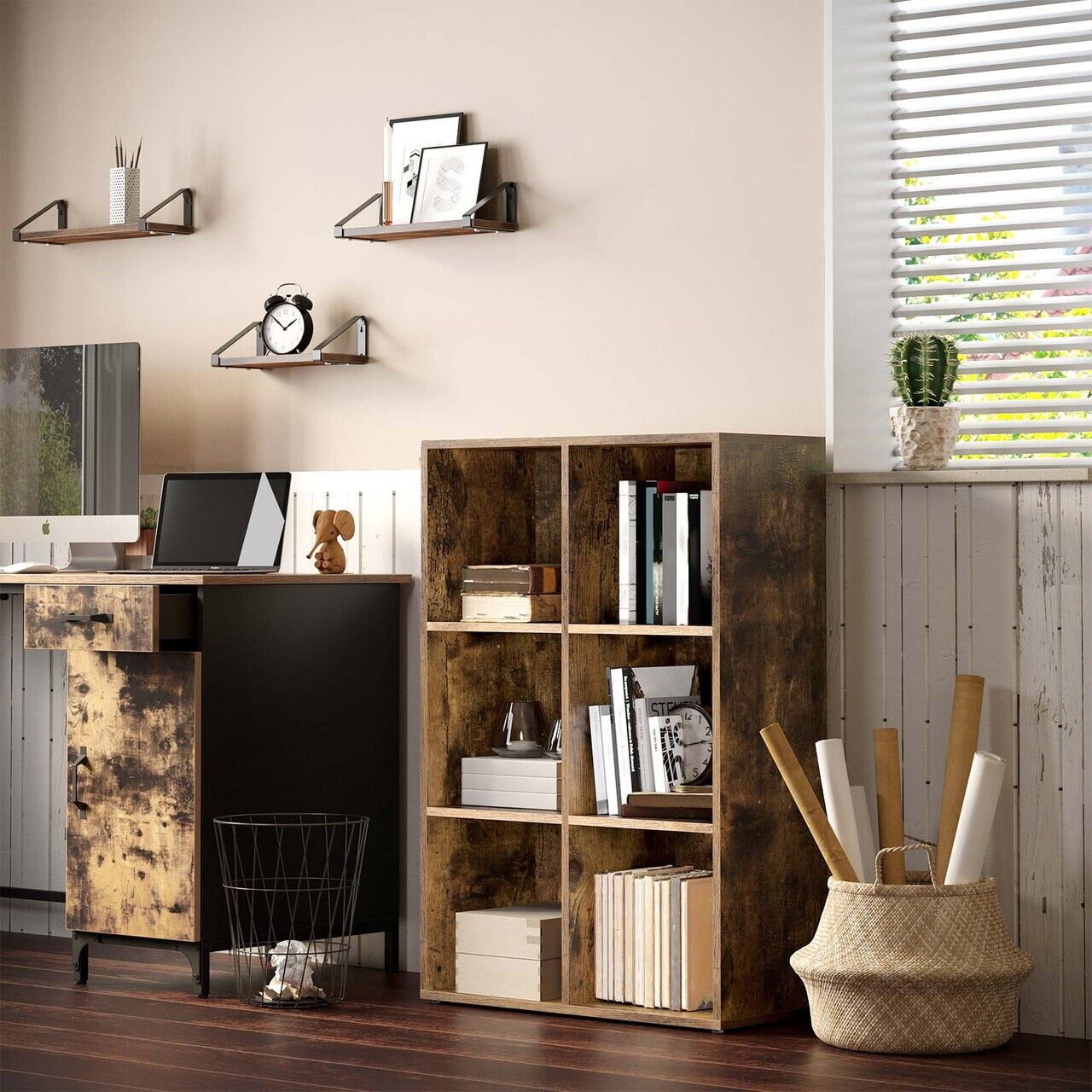 Biblioteca cu 6 compartimente, Vasagle, 65.5x30x97.5 cm, PAL, maro rustic - view 6
