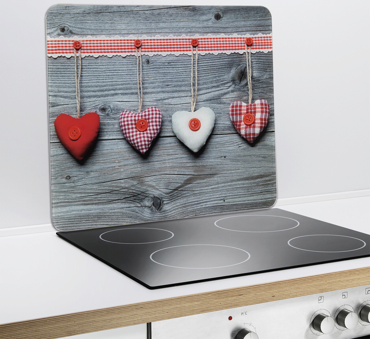 Protectie aragaz, Wenko, Multi Hearts, 55 x 50 x 0.5 cm, sticla termorezistenta, multicolor