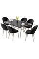 Set masa extensibila si scaune (7 piese), Hanah Home, Weps, Model de marmură neagră / Crom / Negru