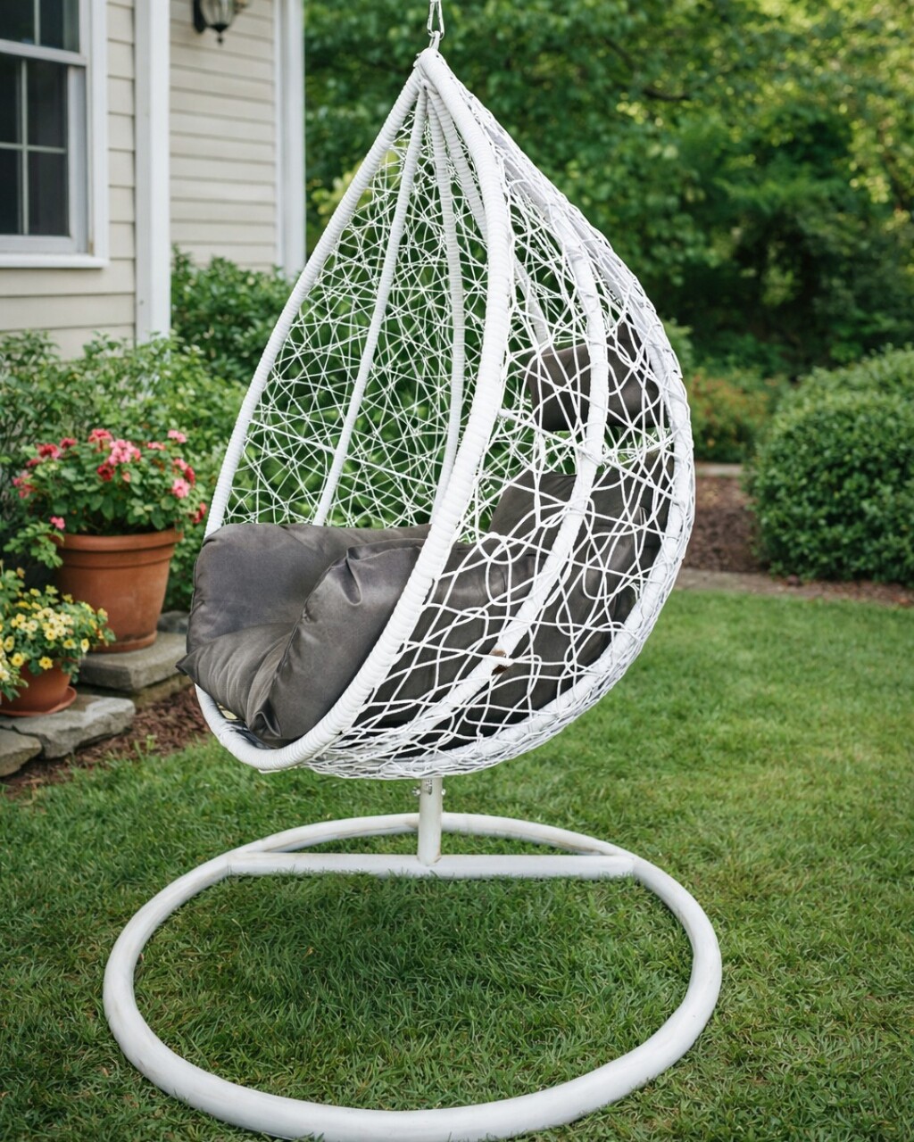 Leagan/balansoar gradina Merida Heinner 115x68x108/195 cm alb/gri