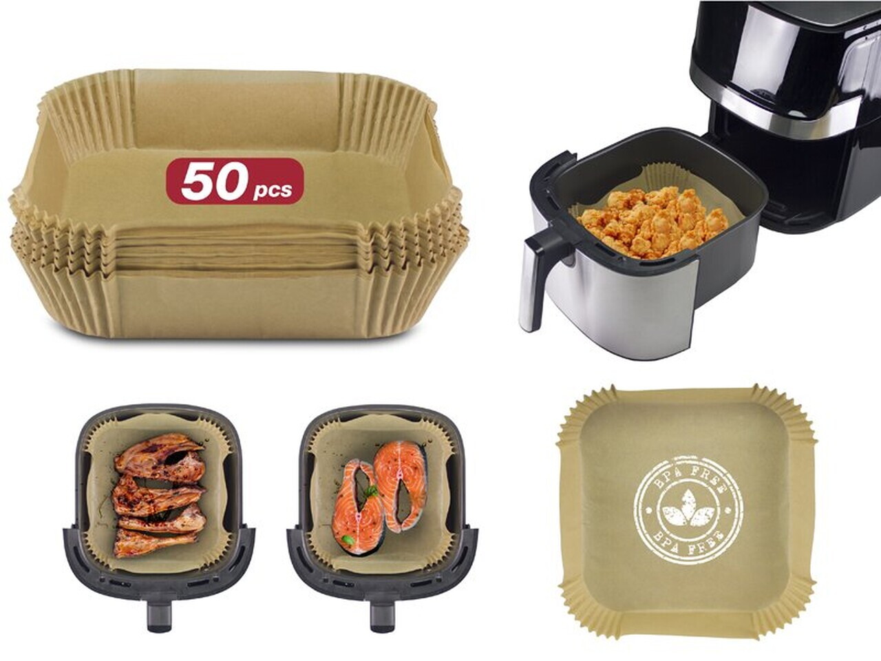 Protectie patrata pentru Air Fryer, Beper, hartie pergament, maro - view 3