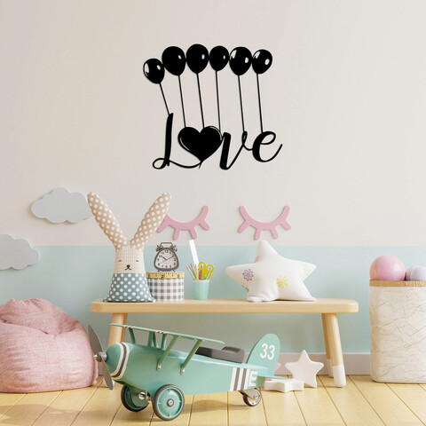 Decoratiune de perete, balloons love, metal, dimensiune: 70 x 63 cm, negru