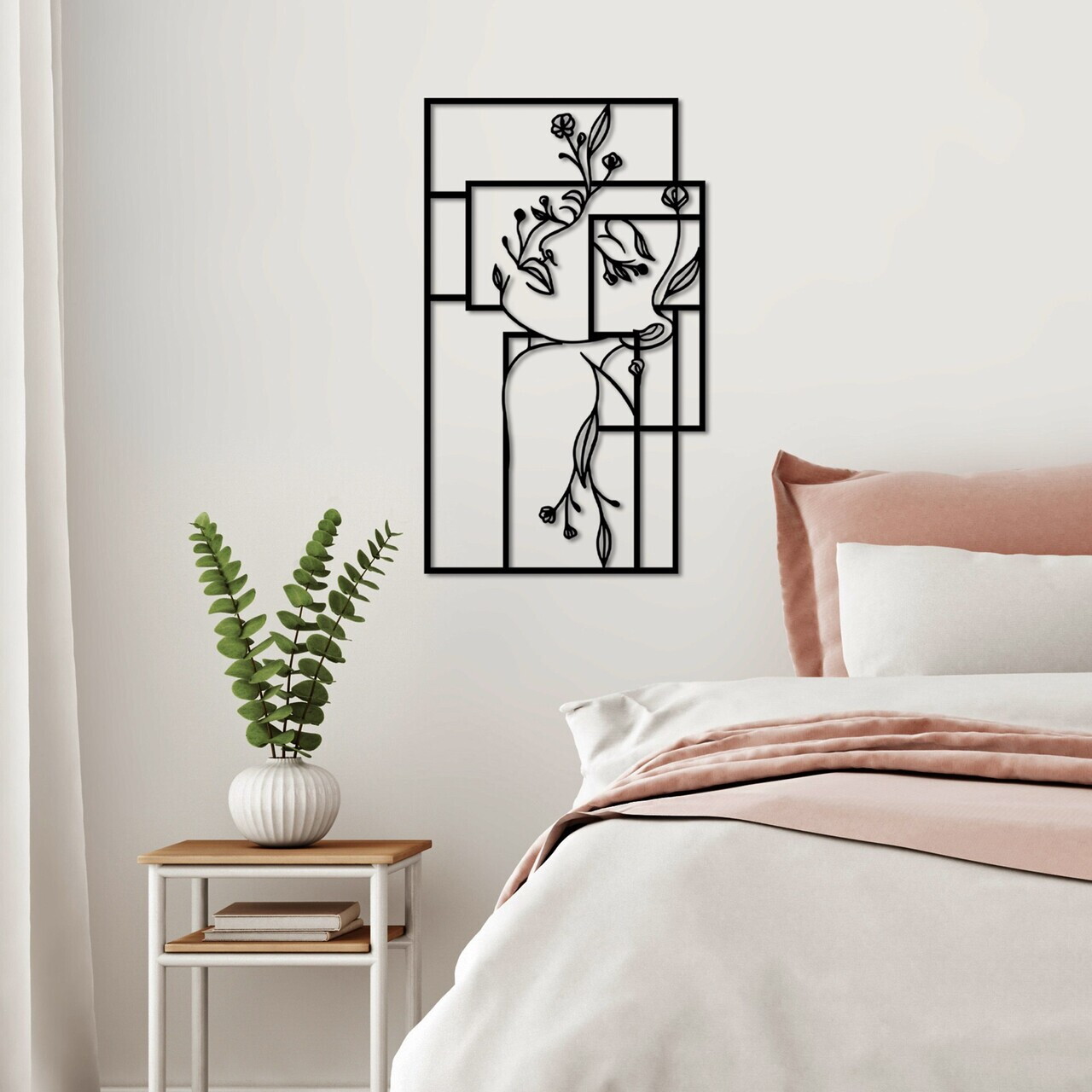 Decoratiune de perete, Flower Woman 1, Dimensiune: 50 x 30 cm, Negru — imaginea 3