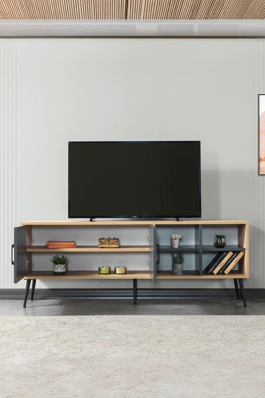 Comoda TV, Hanah Home, Şile 3609, 160x60x35 cm, PAL, Stejar safir / Antracit — imaginea 2
