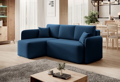 Coltar extensibil stanga 3 locuri ELTAP, Hadson, 206x150x89 cm, lemn/poliester, albastru inchis