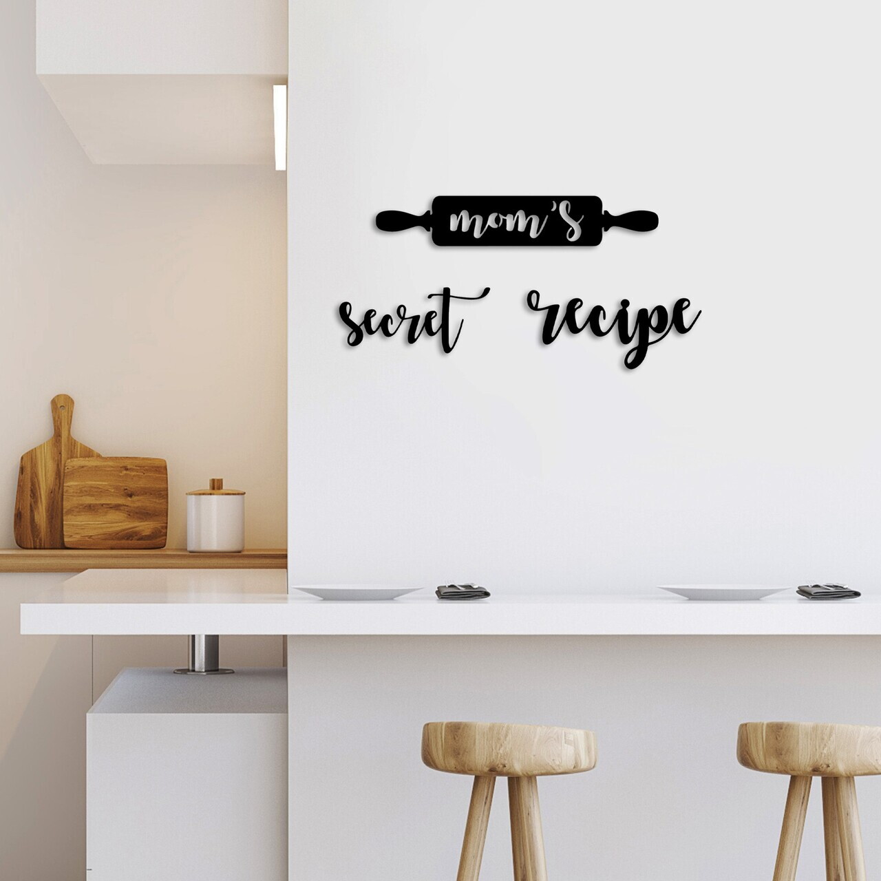 Decoratiune de perete, Mom's Secret Recipe, Dimensiune: 33 x 20 cm (3 bucăți), Negru — imaginea 2
