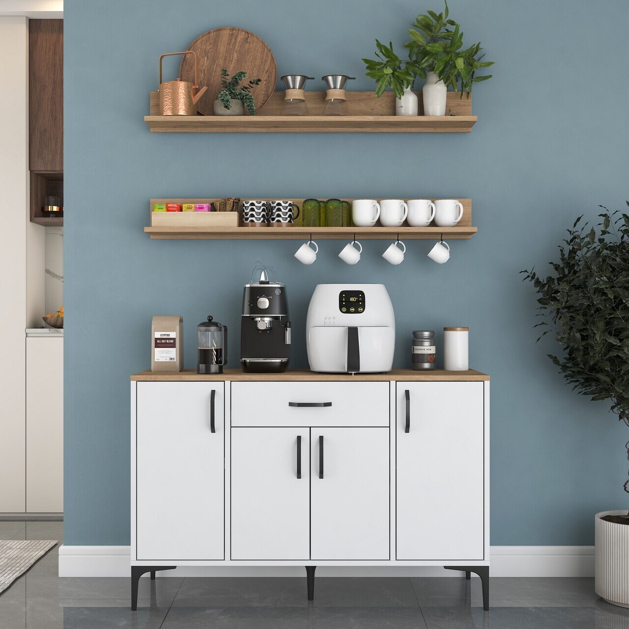 Dulap multifunctional, Hanah Home, JE233, PAL melaminat, Alb/Maro - view 2
