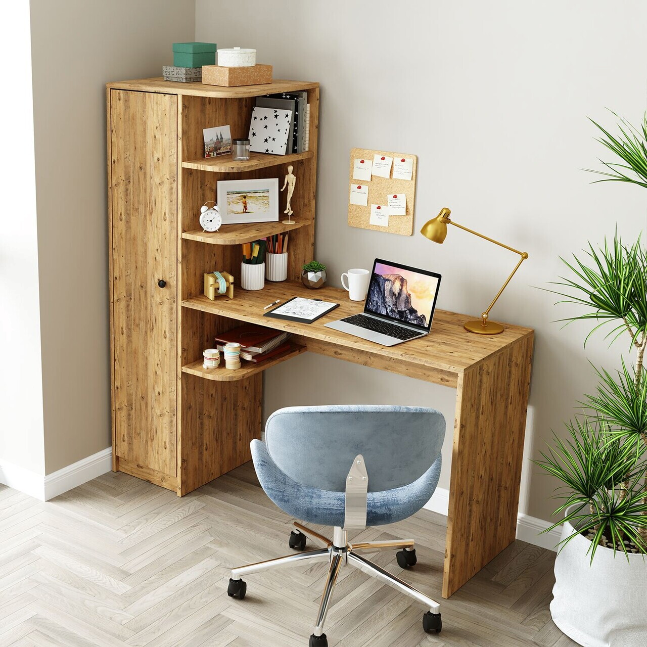 Set birou si biblioteca, Hanah Home, 2078, 143.2x143.2x50 cm, PAL MELAMINAT, Maro — imaginea 3