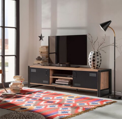 Comoda TV Cosmo Rex, Sapphire, 180x45x50 cm, natural/negru 180x45x50