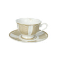Set 2 cesti cu farfurie pentru ceai, Golden Eye, Brandani, D15x7.5 cm, portelan New Bone China