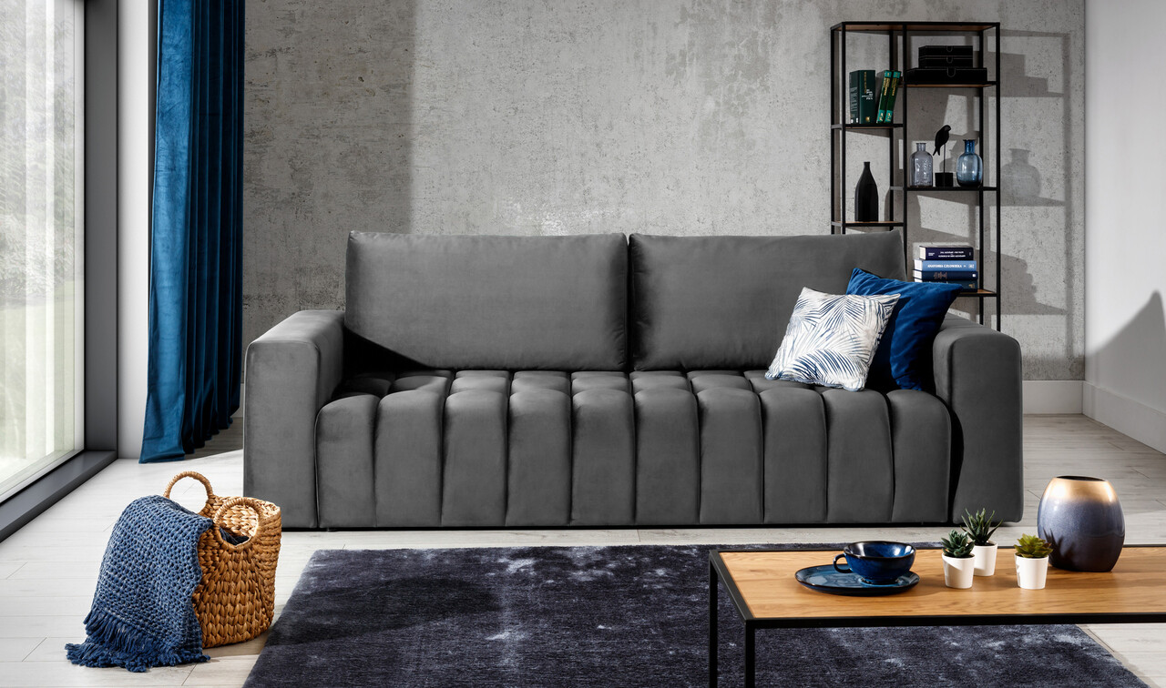 Canapea extensibila 3 locuri ELTAP, Laz41, Lazaro, 247x97x92 cm, lemn/poliester, gri inchis
