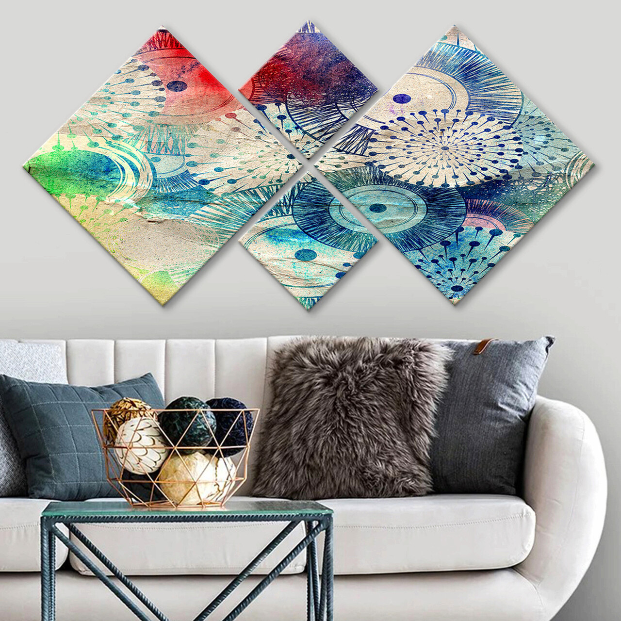 Set 4 tablouri decorative, 4MDF170244950, MDF, Imprimat UV, Multicolor