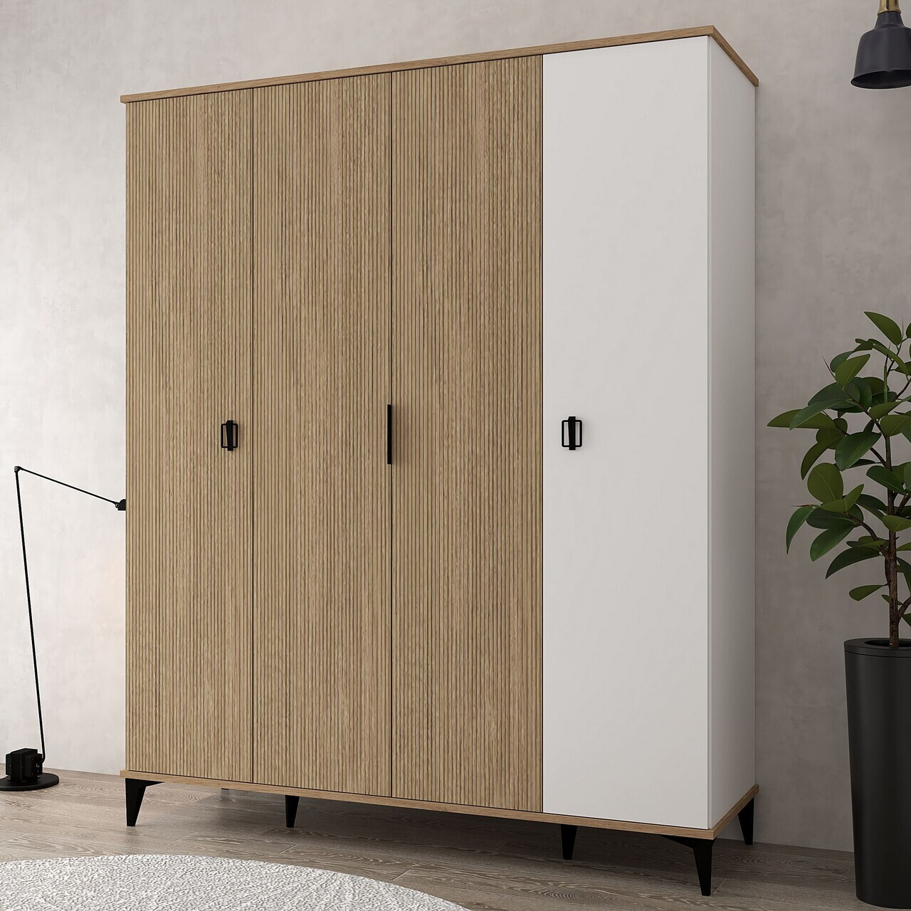 Dulap pentru haine, Hanah Home, Neva 6404, 164x200x52 cm, PAL, Stejar / Alb — imaginea 3