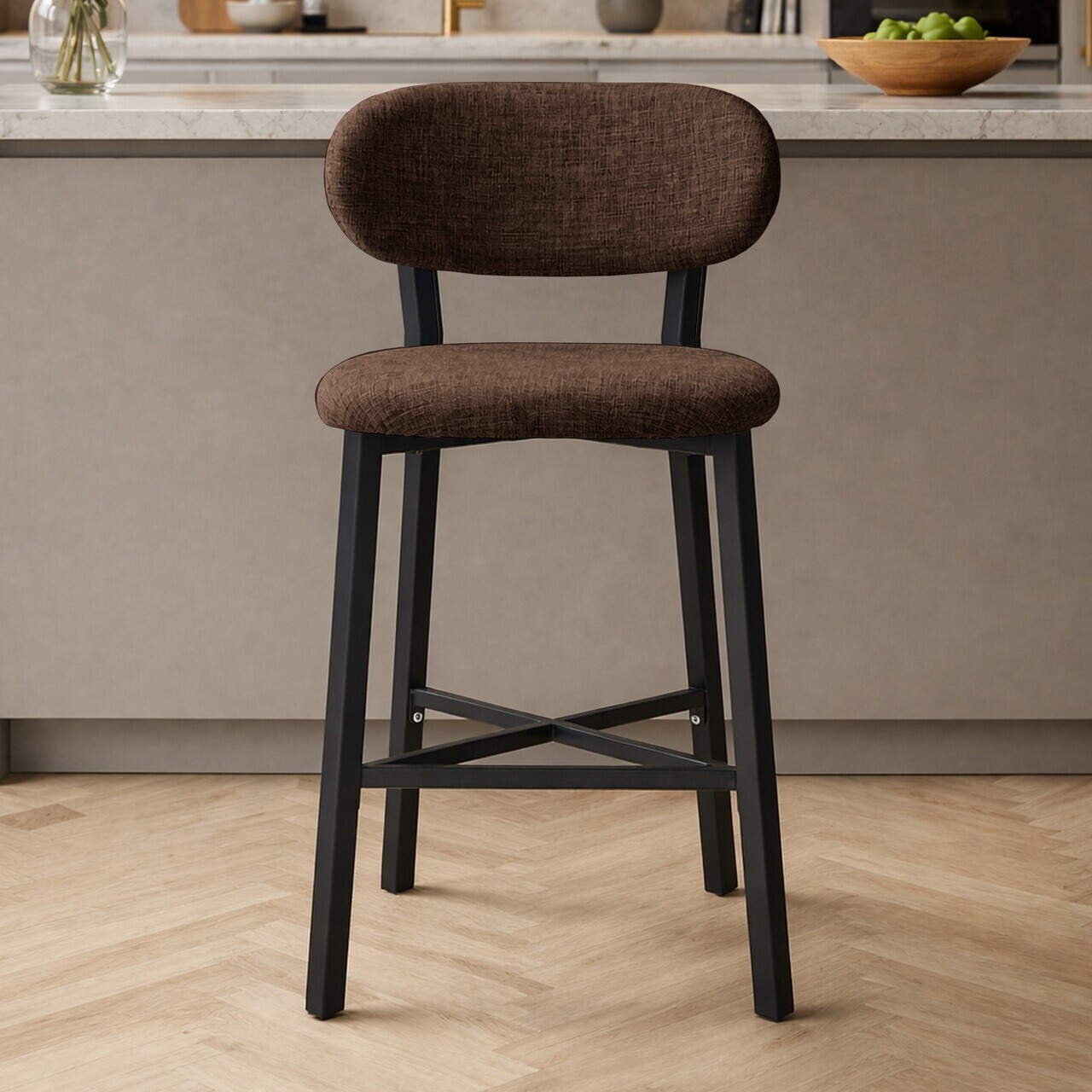 Scaun de bar, Hanah Home, Luna, 42x100x45 cm, Fier/Poliester/In, Maro — imaginea 4