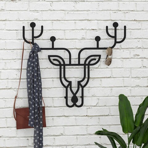 Cuier de perete, decortie, deer, 74x60 cm, negru