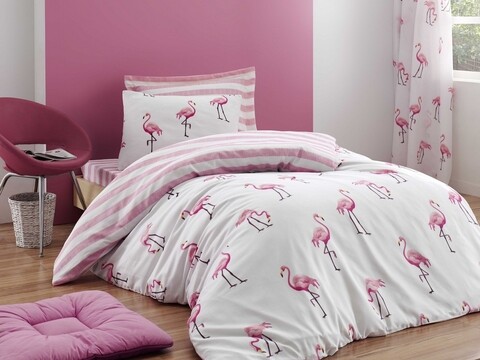 Lenjerie de pat pentru o persoana, EnLora Home, Maylin - Powder I, 2 piese, amestec bumbac, alb/roz