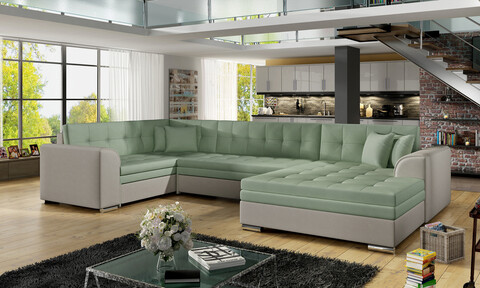 Coltar extensibil dreapta 5 locuri ELTAP, Damario, 338x189x78 cm, lemn/poliester, verde menta/gri