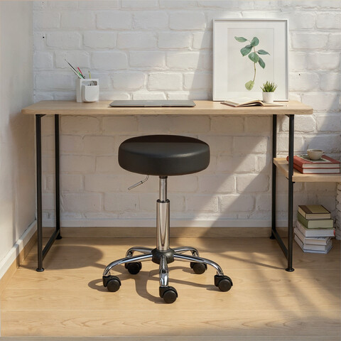 Scaun de birou Asra, Inter Link, 34x34x46-56 cm, rotativ, metal/piele ecologica, negru