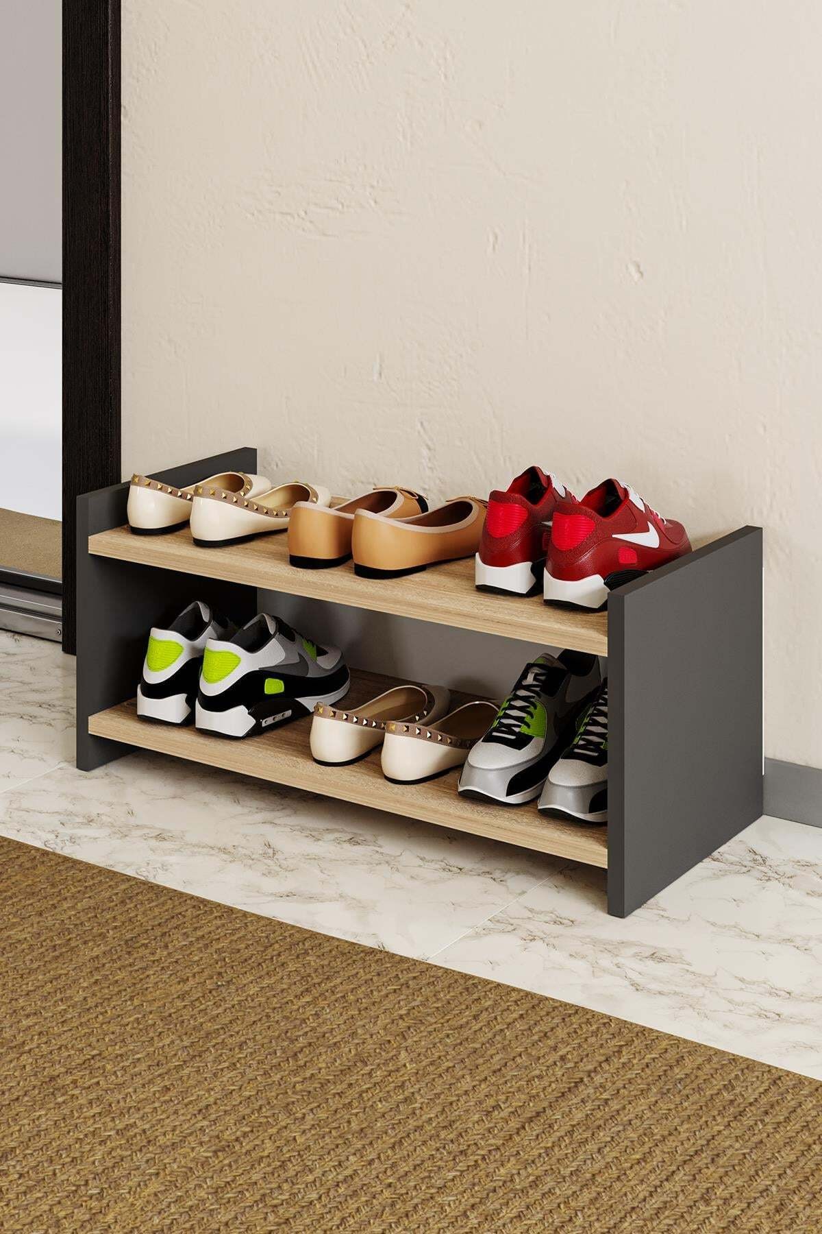 Suport pentru pantofi, Hanah Home, Perge, 68x30x30 cm, Stejar Sonomo / Antracit