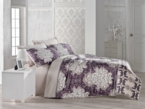 Lenjerie de pat dubla, 6 piese, 240x260 cm, 100% bumbac satinat, Cotton Box, Aliye