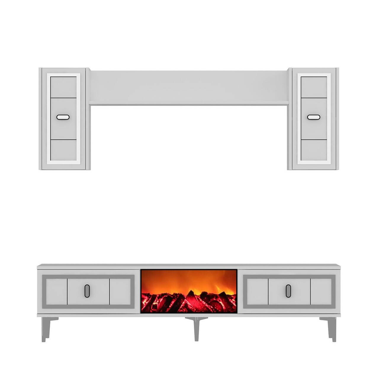 Comoda TV, Hanah Home, Orion Fireplace, 150x44.6x29.6 cm, PAL , Alb / Argintiu - imagine 3