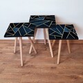 Set masute 3 piese, Leona, 3Shp321, Bleumarin / Negru / Auriu