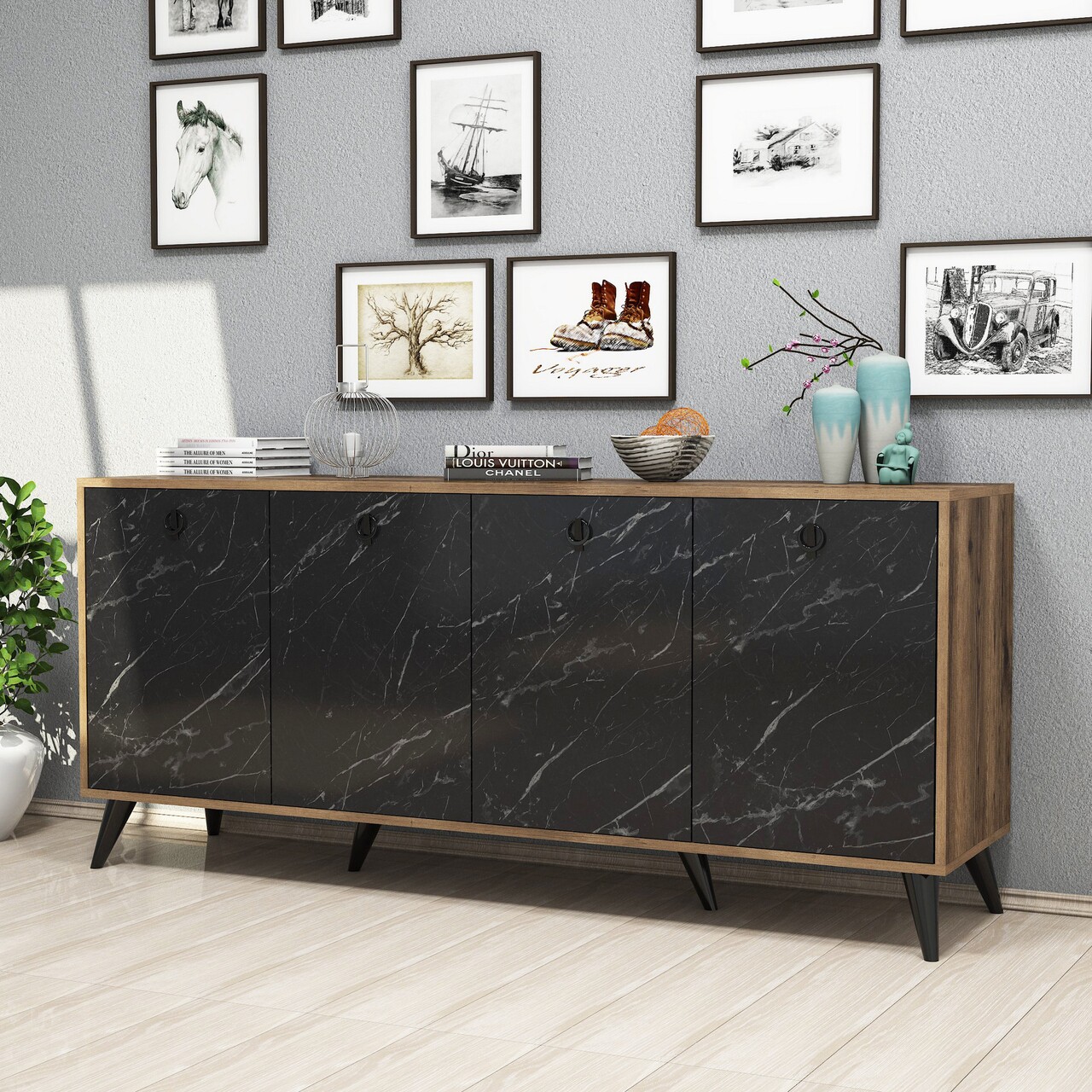 Bufet inferior Elite, Mezza, 180x45x80 cm, maro/negru - 1 | YEO