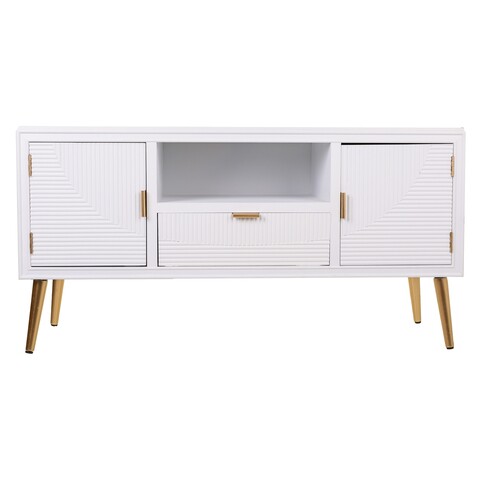 Comoda TV Creaciones Meng, 121x40.5x61.5 cm, MDF, alb/auriu