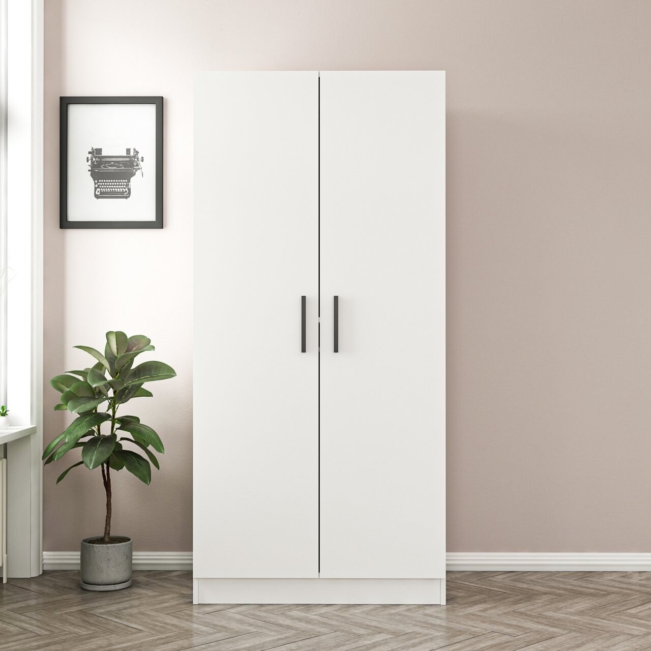 Dulap pentru haine, Minerva, Kale Chain White, 90x190x52 cm, PAL, Alb - 1 | YEO