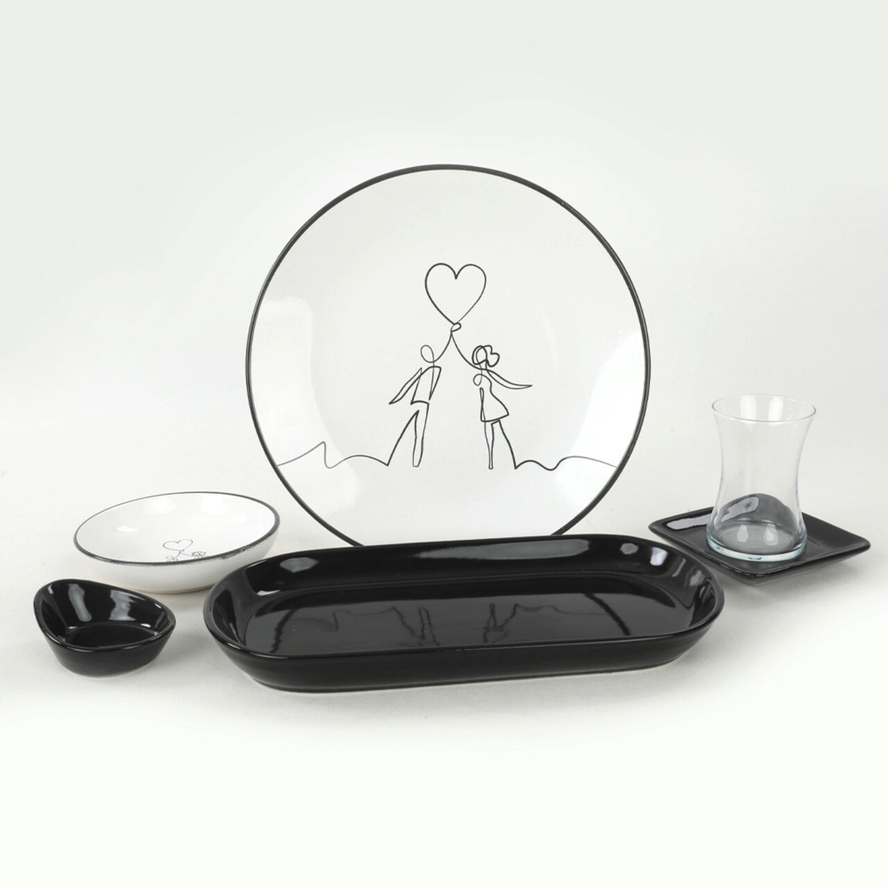 Set de mic dejun, Keramika, 275KRM1601, Ceramica, Alb/Negru