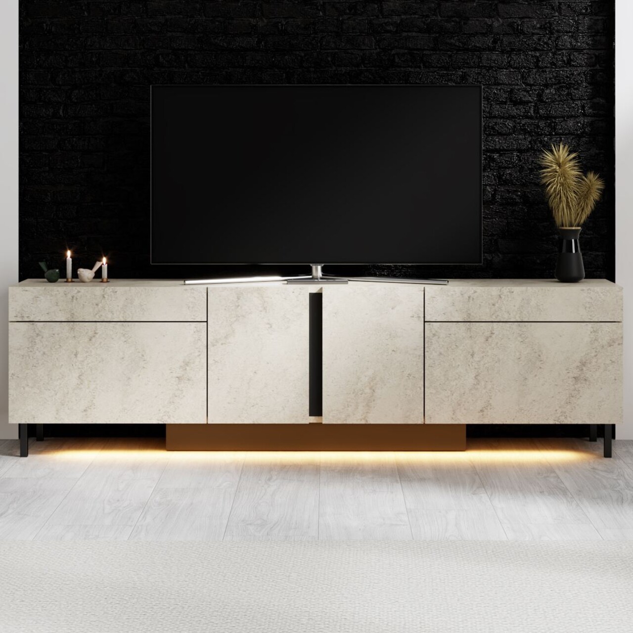 Comoda TV, Hanah Home, Paris, 180x50x32 cm, Travertin - imagine 2