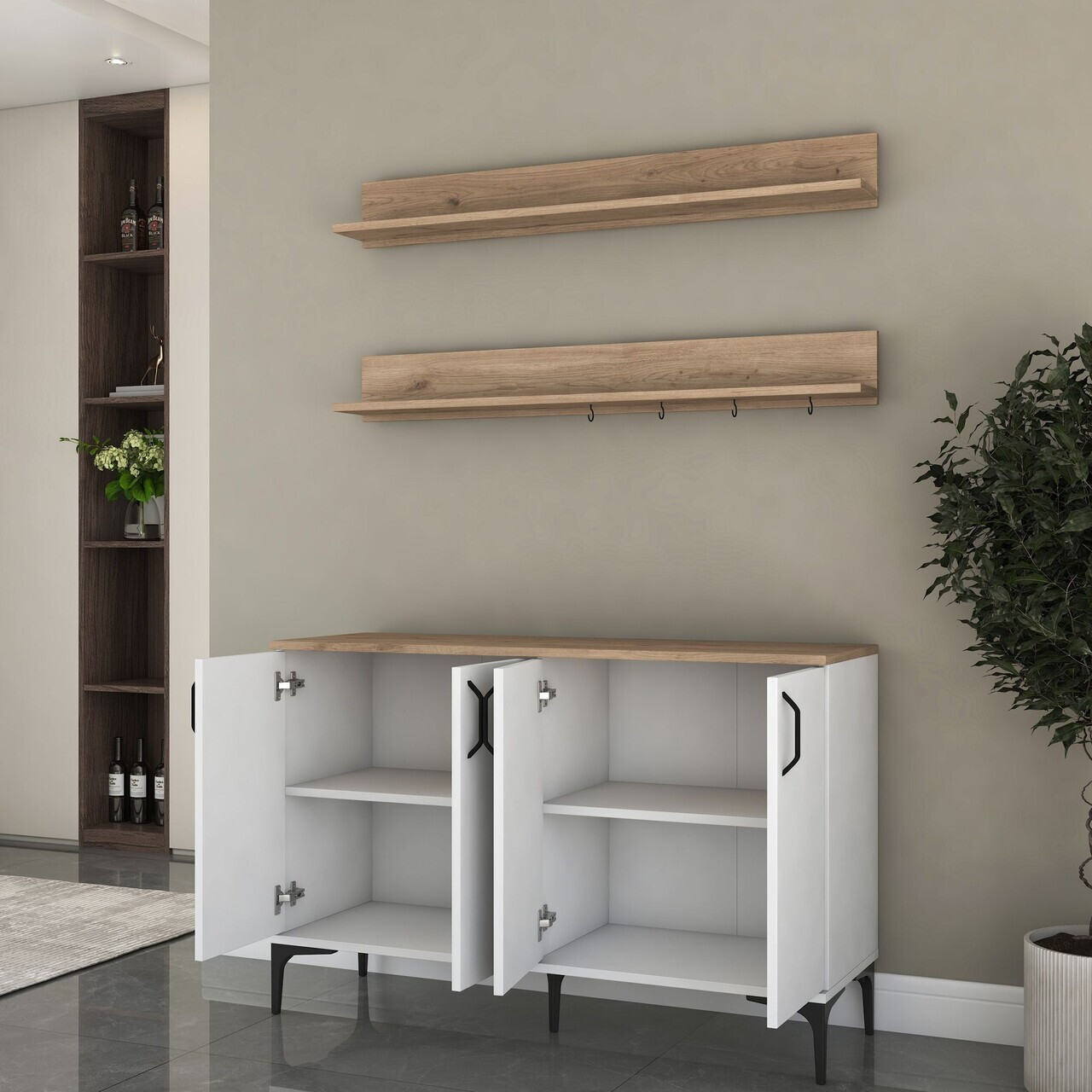 Dulap multifunctional, Hanah Home, JE234, PAL melaminat, Alb/Maro - view 8