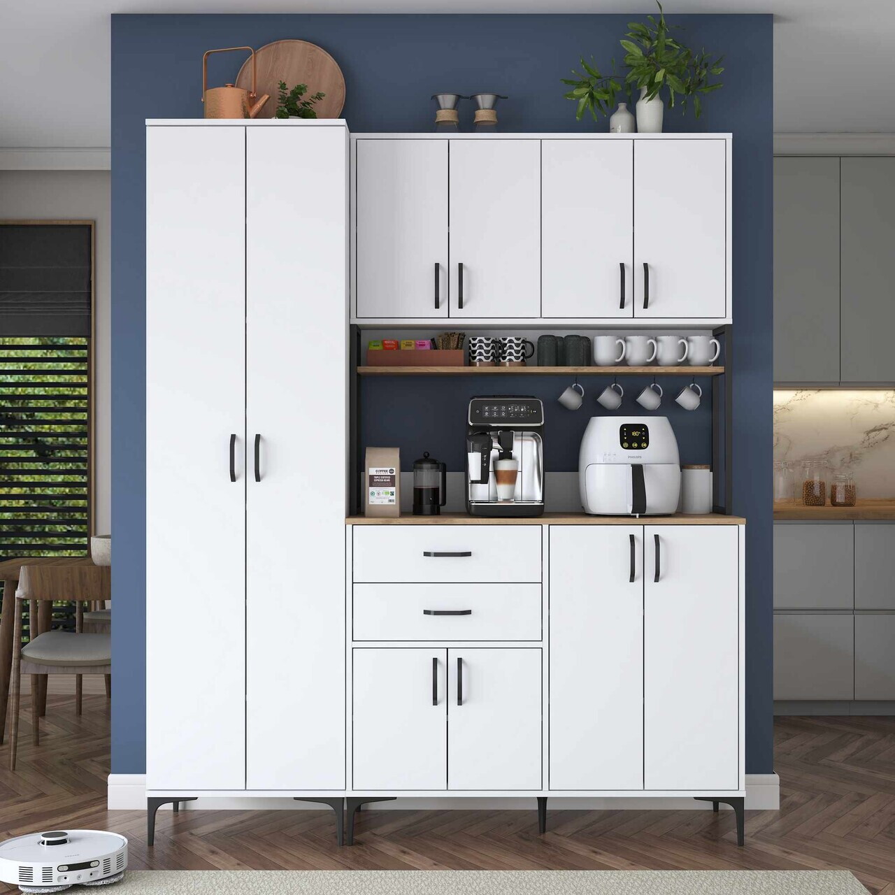 Dulap multifunctional, Hanah Home, JE267, 180x218.6x45 cm, Alb/Maro — imaginea 6