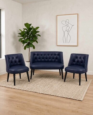 Set fotoliu extensibil și canapea cu 2 locuri (3 piese), Atelier del Sofa, 281ELR1205, Albastru inchis